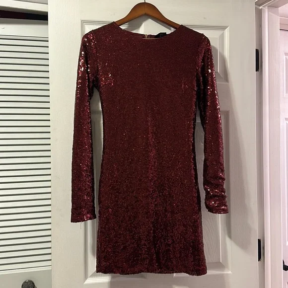 strapless open back dress Amaryllis Red Sequin Striped Knit Mini Dress main image 1